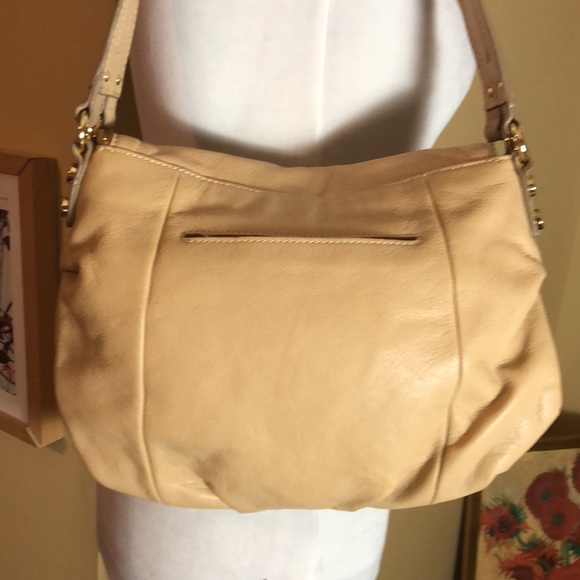 POUR LE VICTOIRE Leather Shoulder-bag Purse Luxe Natural & Gold LOGO Stripe NEW - Picture 2 of 15